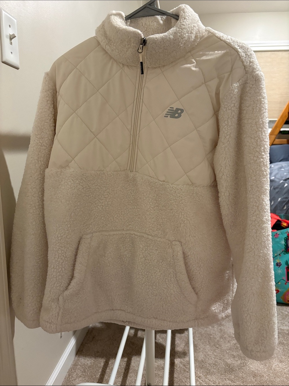 New Balance Cream Quilted Sherpa Half-Zip Pullover